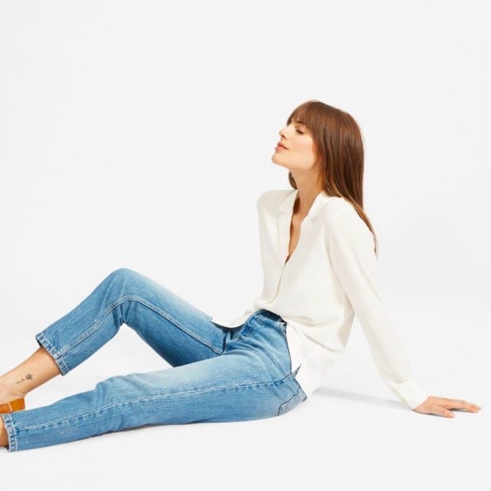 Everlane The Clean Silk Notch Shirt BNWT Off White